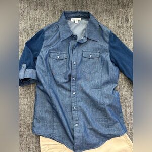 Blue denim-colored button down shirt